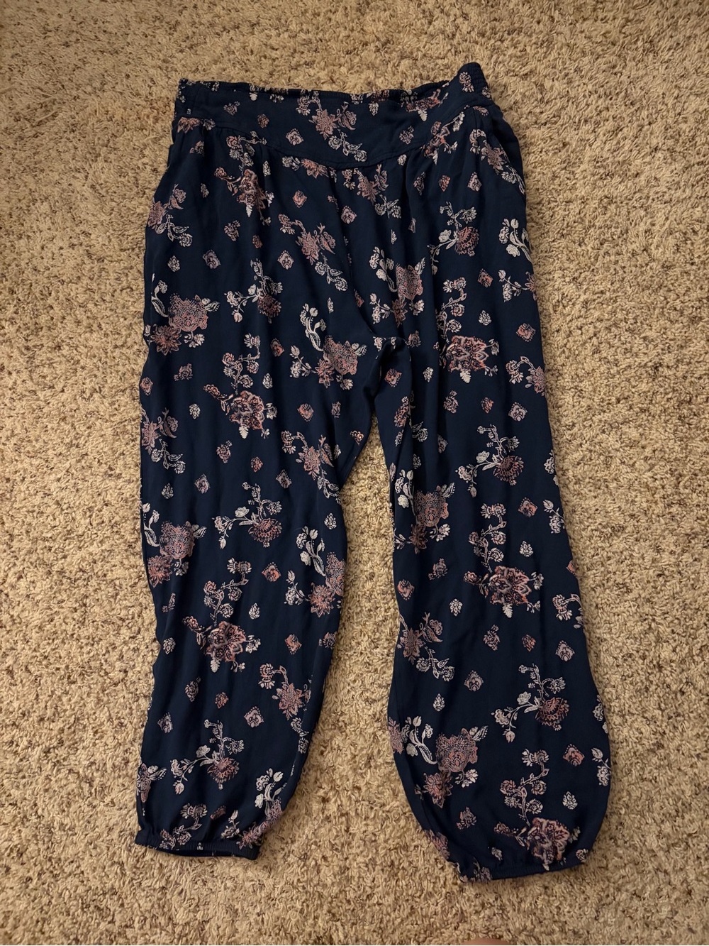 SO Navy Floral Smocked Waist Flowy Pants